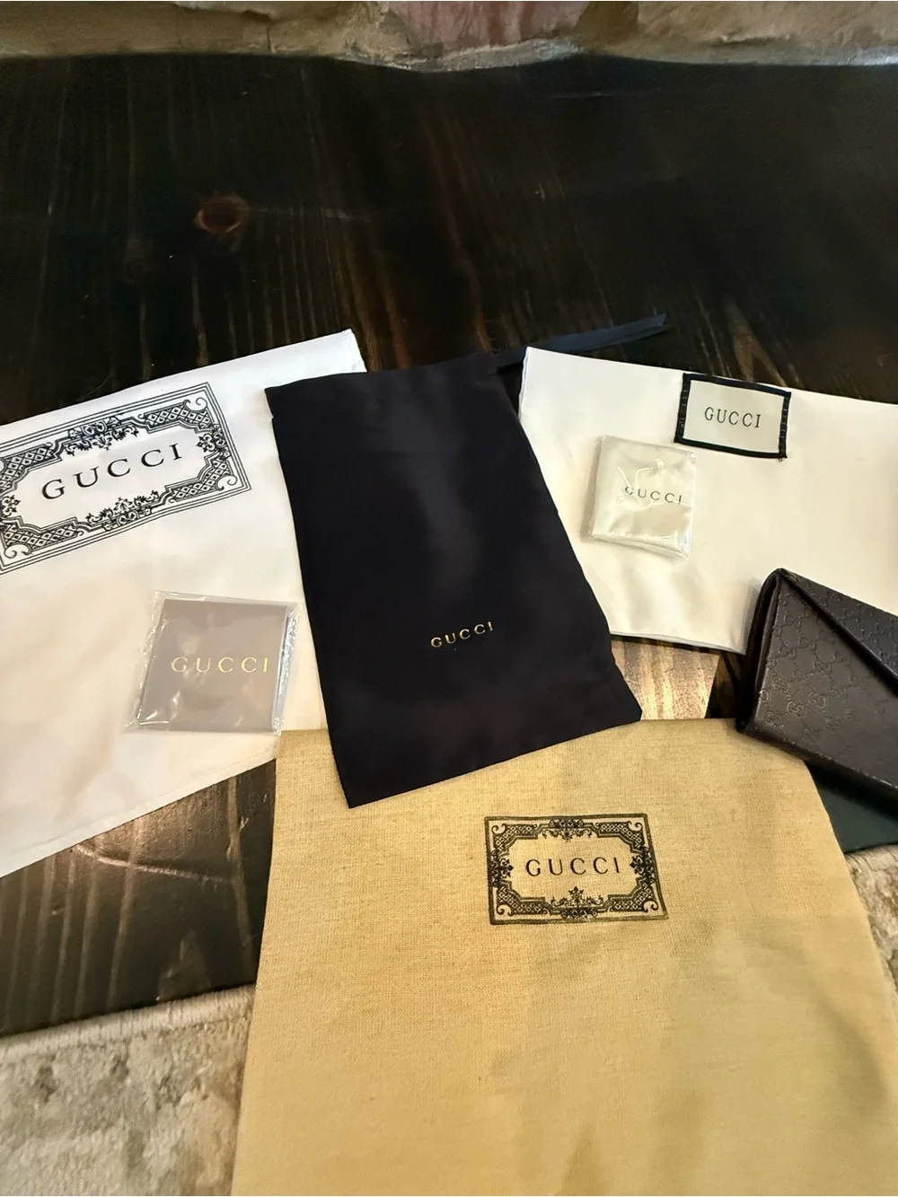 Gucci luxury packaging, dust bags, cases, pouches, bundle